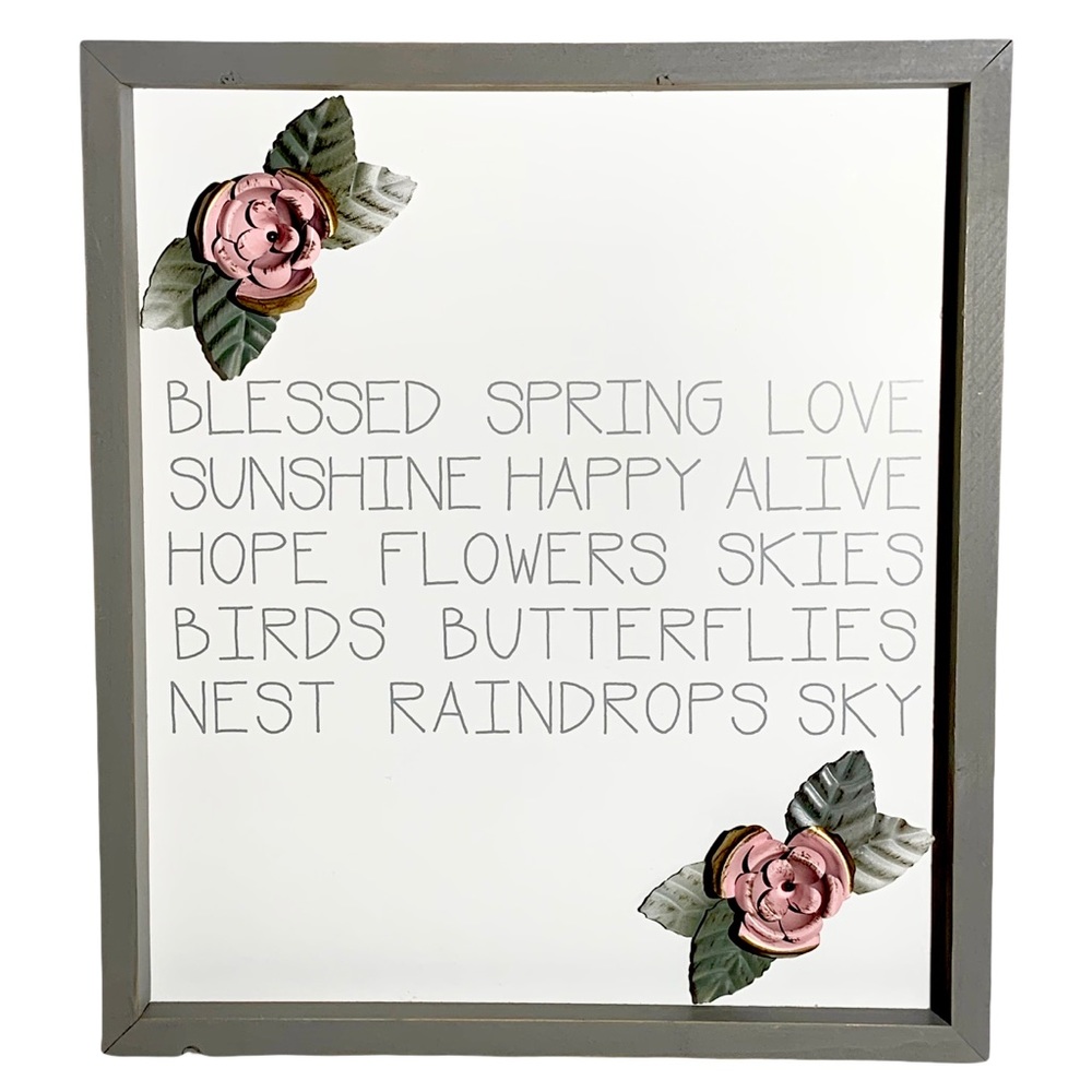Blessed Love Happy White Sign With Gray Wood Frame